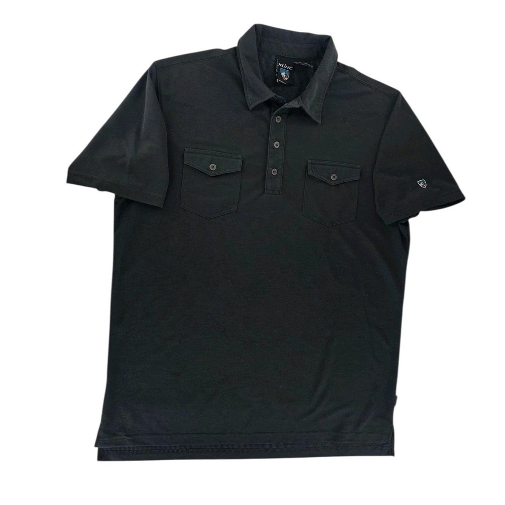 Kuhl Mens L Short Sleeve Polo Shirt Gray Dual Pocket Tencel Blend Outdoor READ